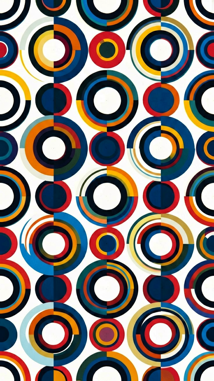 A striking pattern of bold, perfectly rendered circles and rings in high contrast. Modern minimalism meets graphic precision for a visually captivating design.
