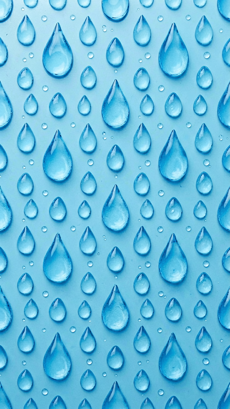 A serene pattern featuring water droplets and teardrop shapes in fresh blues. Evokes tranquility and refreshing clarity.