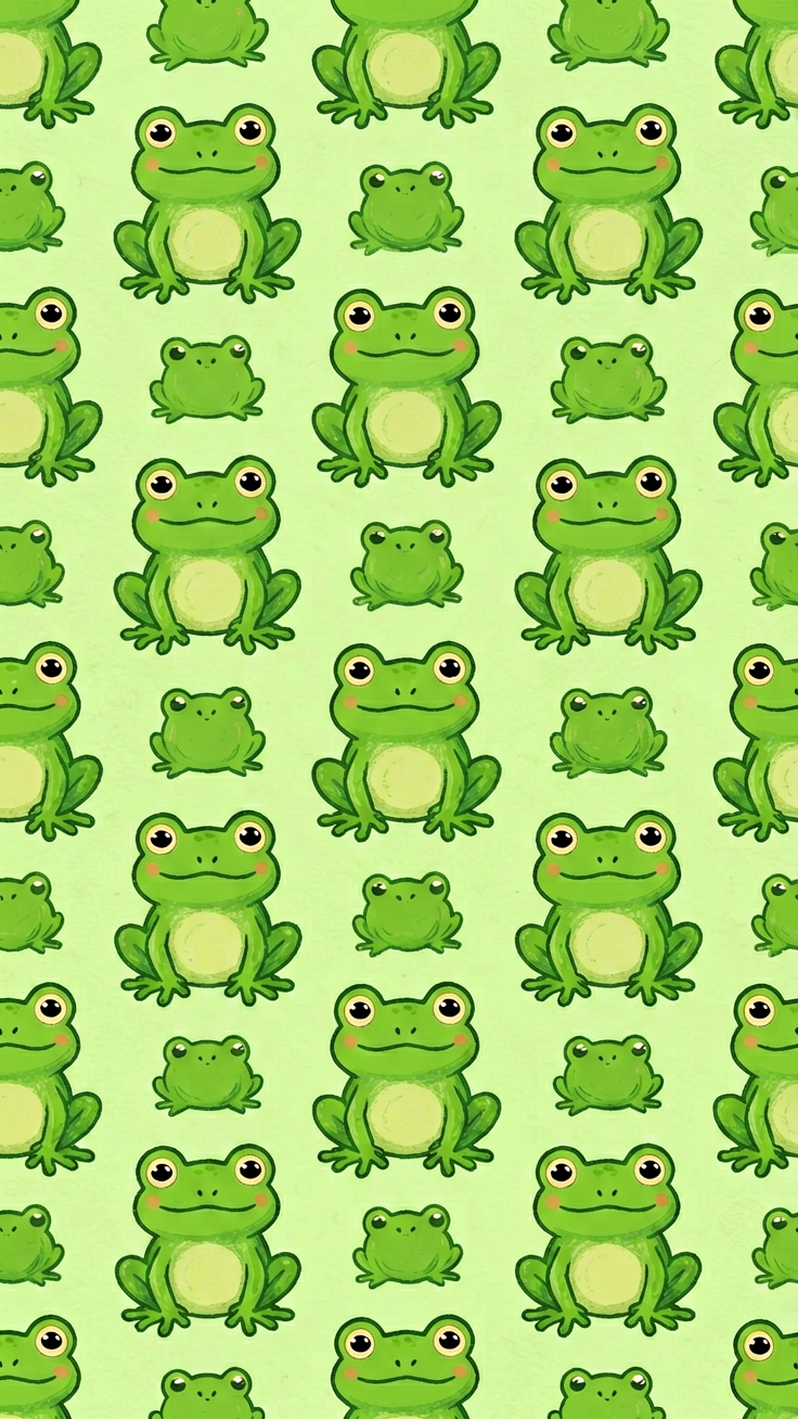 A playful pattern featuring cute frog motifs in vibrant greens with whimsical doodle-style illustrations. Perfect for bringing a lighthearted, nature-inspired charm to any design project.