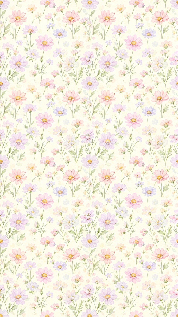 A romantic, airy pattern of tiny delicate wildflowers in soft pastel hues, perfect for creating light and dreamy designs.