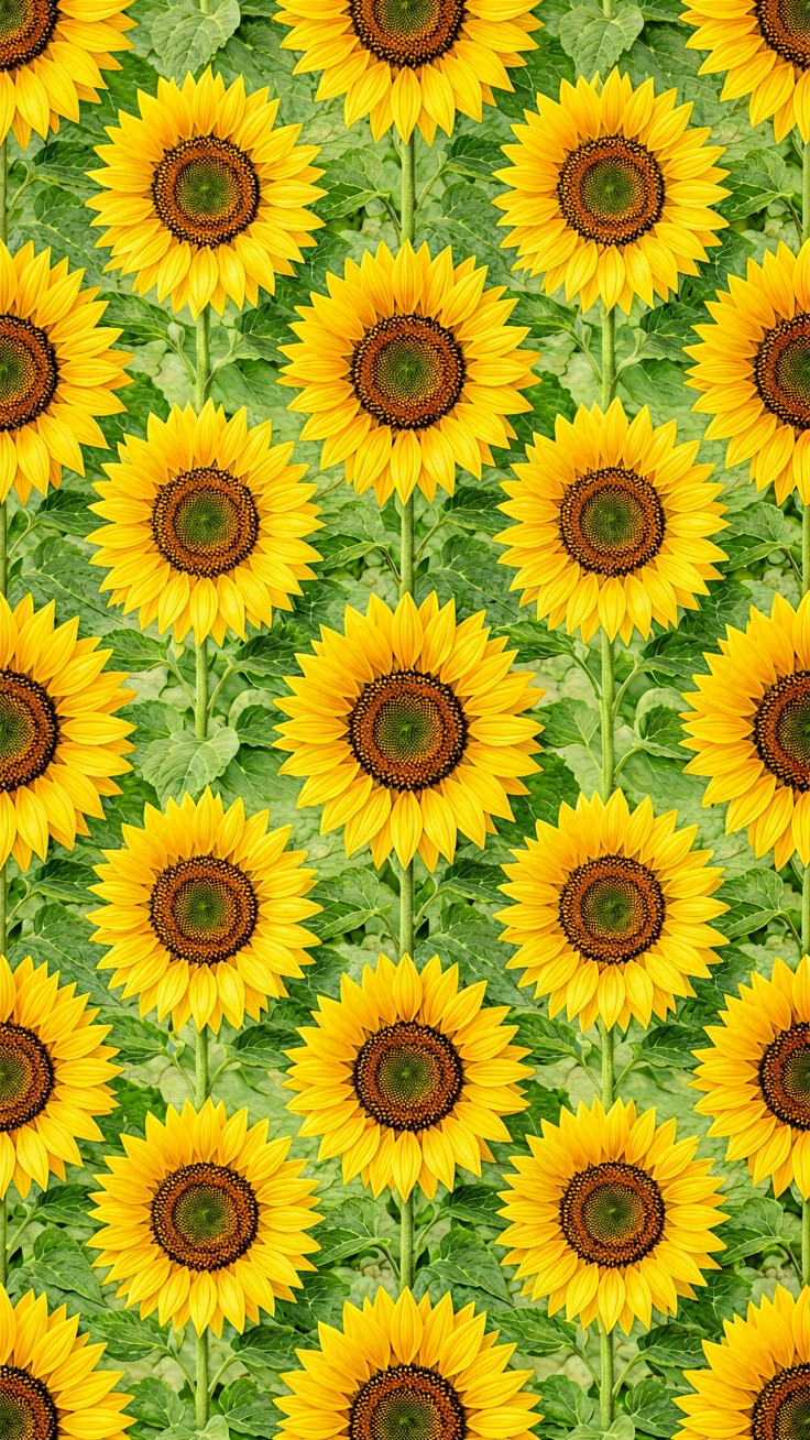A charming rustic pattern featuring vibrant sunflower motifs in warm yellows and greens. The repeating design evokes a cozy countryside garden overflowing with golden blooms.
