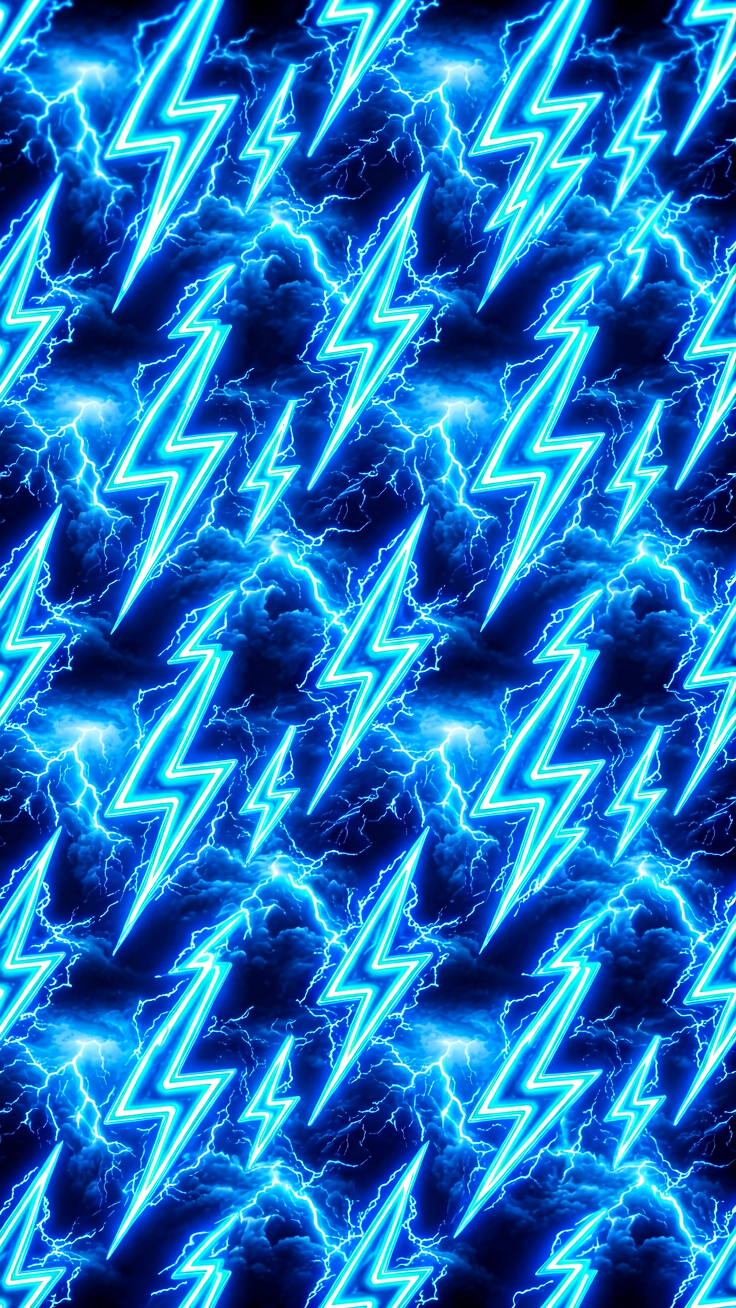 A bold lightning bolt pattern crackling with electric blues and neon highlights, capturing the raw energy of a storm.