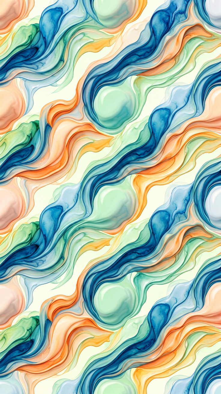 Ethereal fluid shapes flow across the canvas in soft, curving waves, evoking a serene and contemporary mood perfect for modern design.