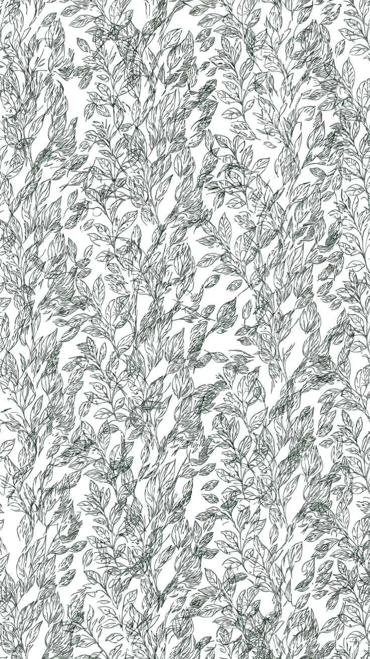 A seamless botanical pattern featuring stylized leaves and ferns in fresh green tones, rendered in delicate line art for a clean, nature-inspired design.