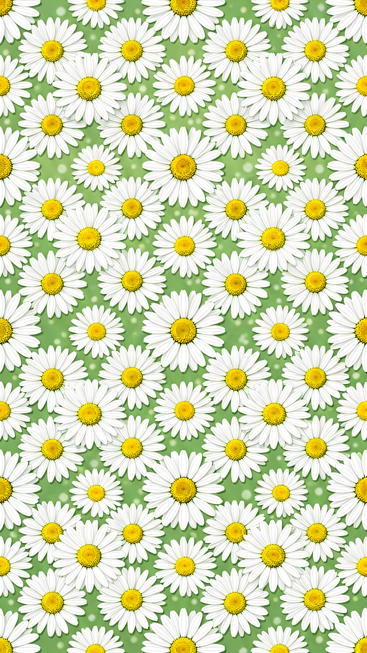 A cheerful all-over pattern of white daisies with sunny yellow centers scattered across a bright background, perfect for adding a fresh, joyful touch to any design.