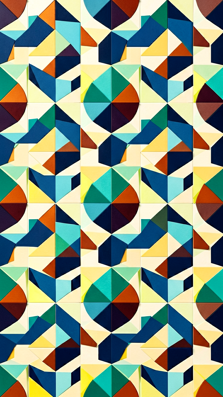 A modern pattern of bold geometric shapes arranged in a clean, balanced composition with a striking minimalist aesthetic.