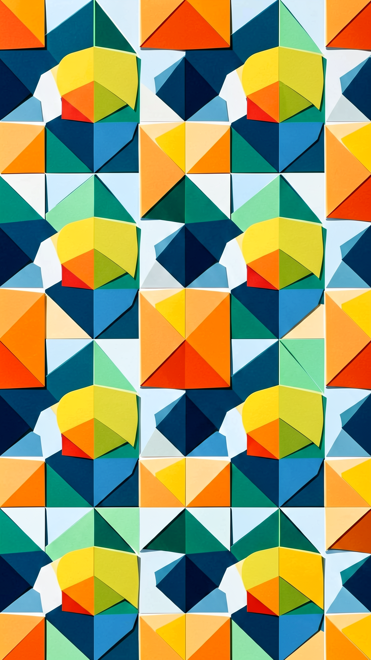 A modern pattern featuring bold geometric shapes arranged in a clean, balanced composition. The design exudes contemporary energy with sharp lines and harmonious visual rhythm.