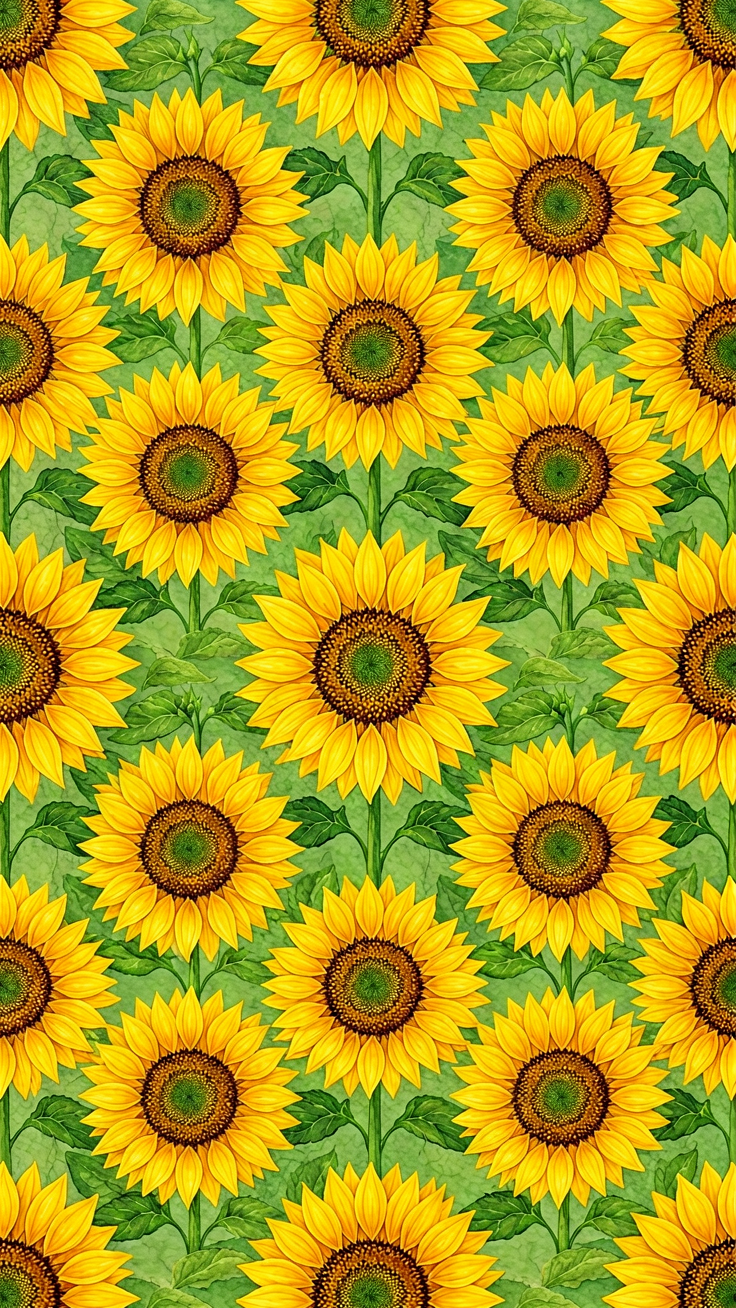 A warm sunflower-inspired pattern featuring rustic yellow and green motifs that evoke cheerful countryside charm. Bright petals and leafy accents create an inviting, nature-filled design.