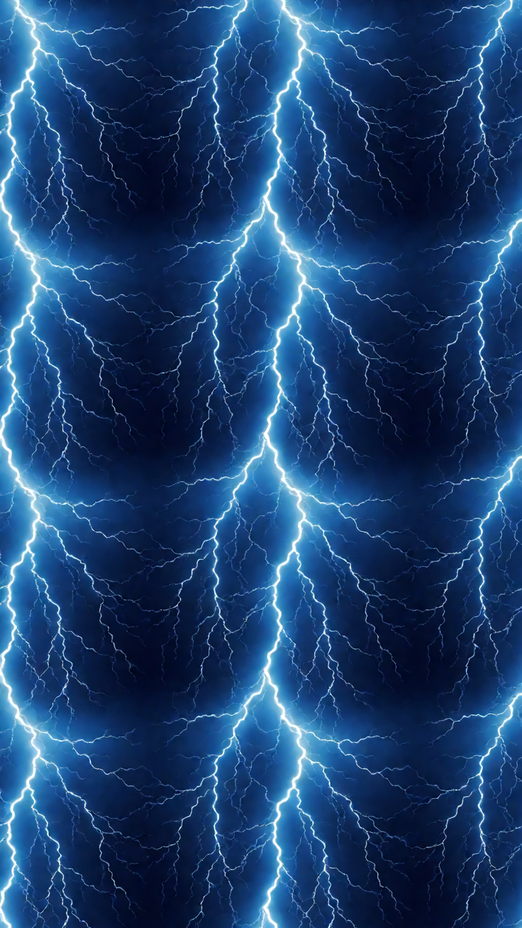 Bold lightning bolts crackle across a dark canvas, electrified with neon blue highlights and storm-charged energy.