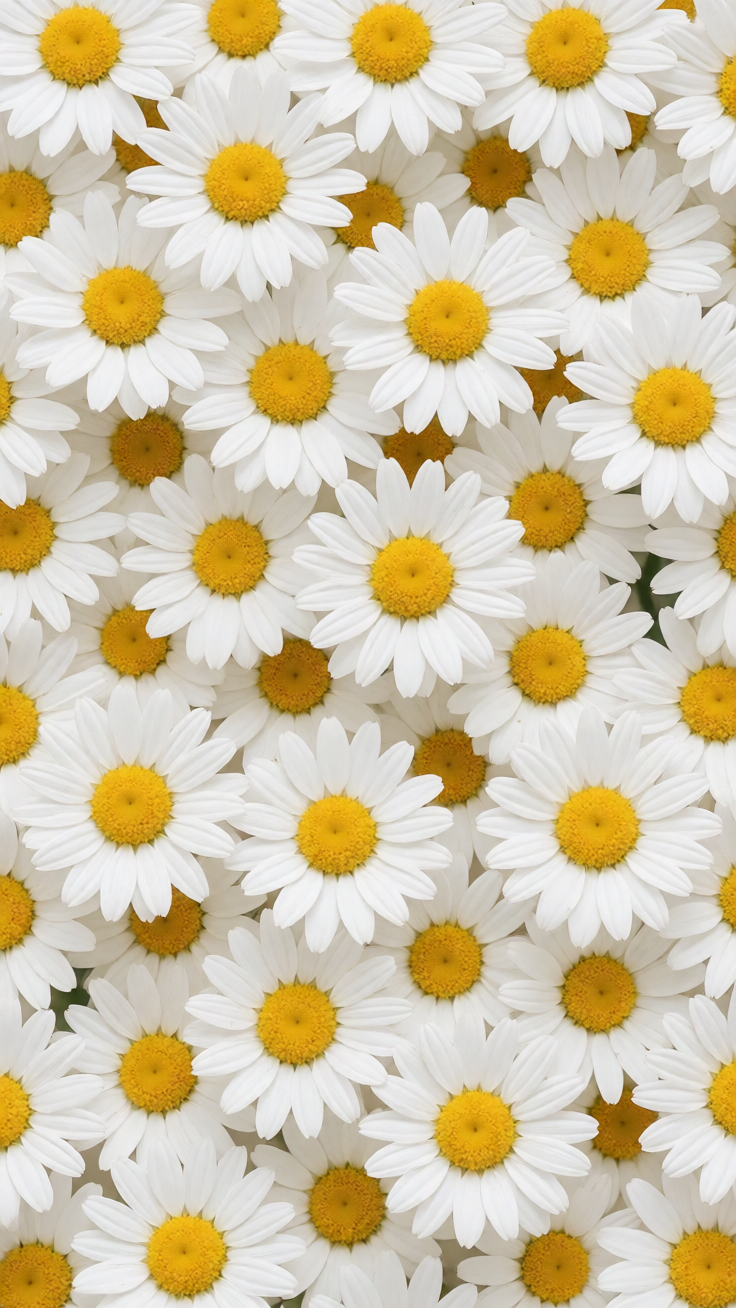 A lively repeating pattern of white daisies with bright yellow centers scattered across a cheerful background, perfect for bringing springtime joy to any design.