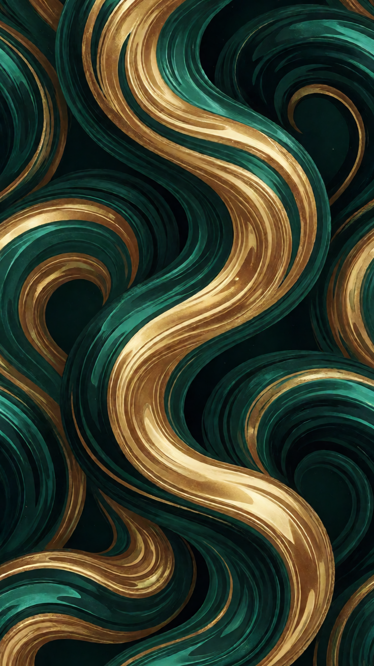 An elegant pattern of sinuous serpent curves intertwined with shimmering gold accents on a deep emerald backdrop. Bold, mystical, and luxurious in tone.