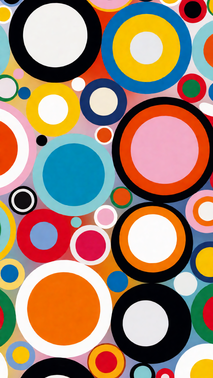 A striking geometric pattern of perfect circles and rings in bold contrast, delivering a clean and modern aesthetic.