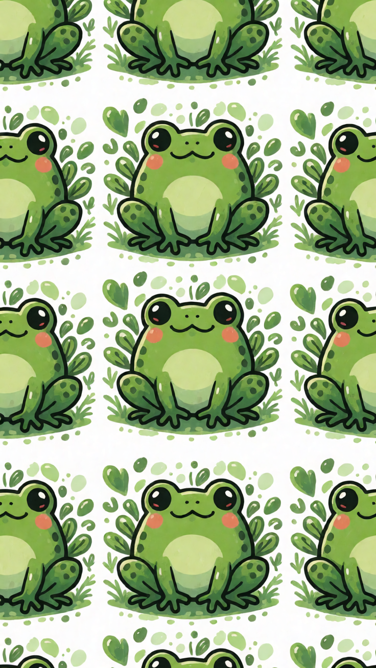 A whimsical doodle-style pattern featuring adorable frogs in playful greens, perfect for cheerful and lighthearted designs.