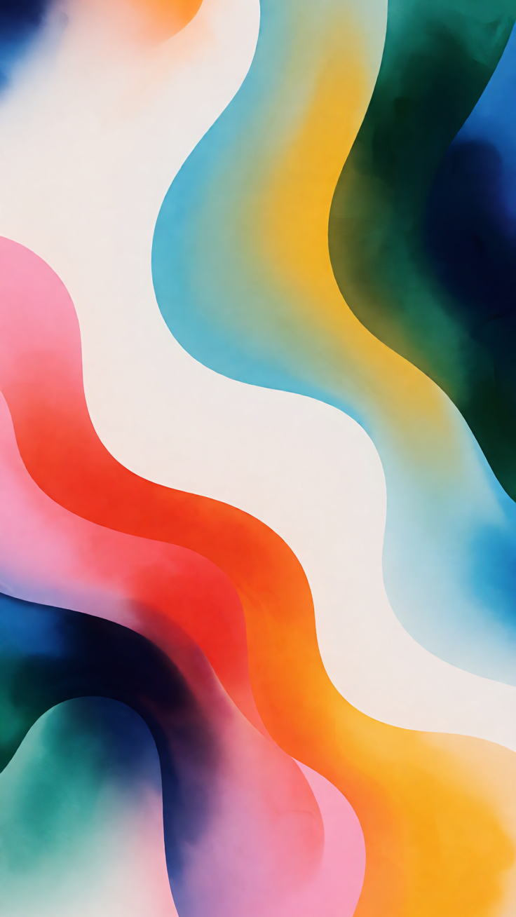 Soft curving shapes flow across the canvas in a dreamy contemporary composition, evoking calm elegance and organic movement.
