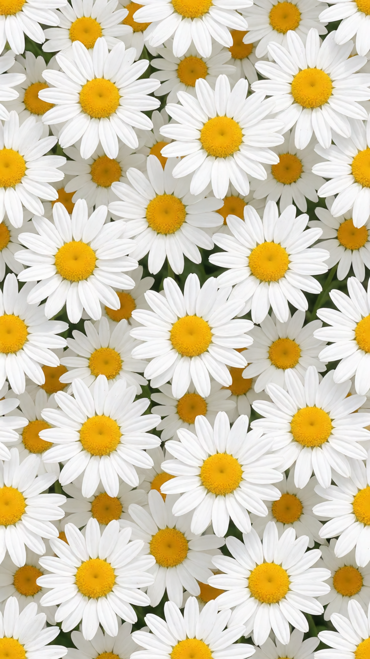 A joyful repeating pattern of white daisies with bright yellow centers scattered across the surface, evoking a sunny meadow vibe.