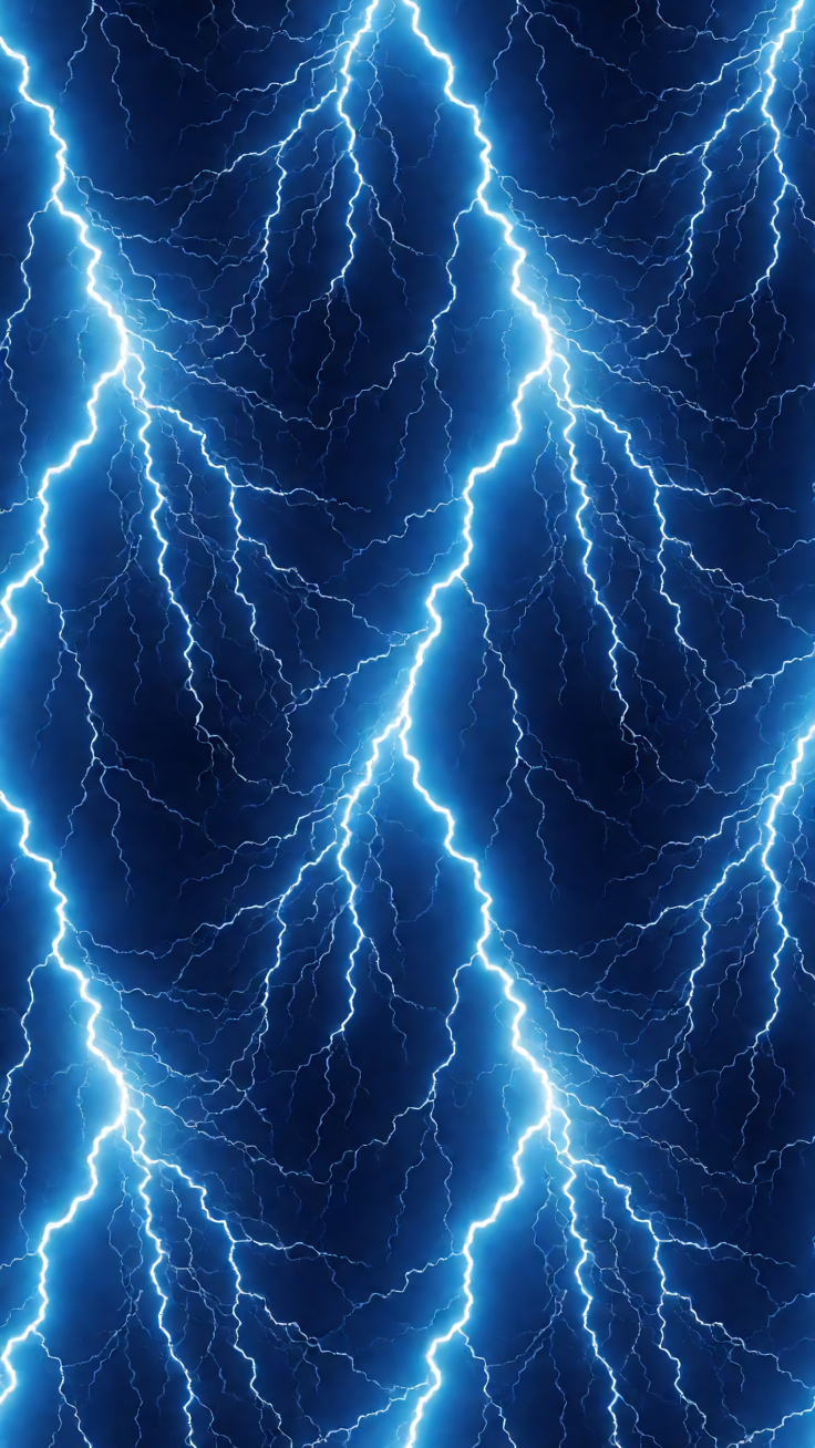 Bold lightning bolts crackle through electric blues and neon highlights, capturing raw storm energy in a striking repeating pattern. The high-voltage aesthetic pulses with dynamic power and electrifying mood.