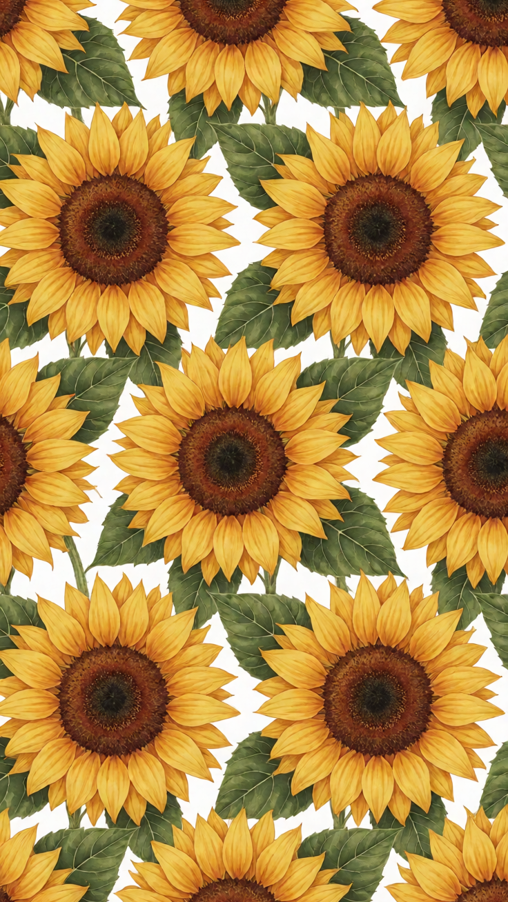 A charming sunflower motif pattern featuring warm yellows and lush greens with a rustic, countryside feel. Perfect for adding sunny warmth to any design.