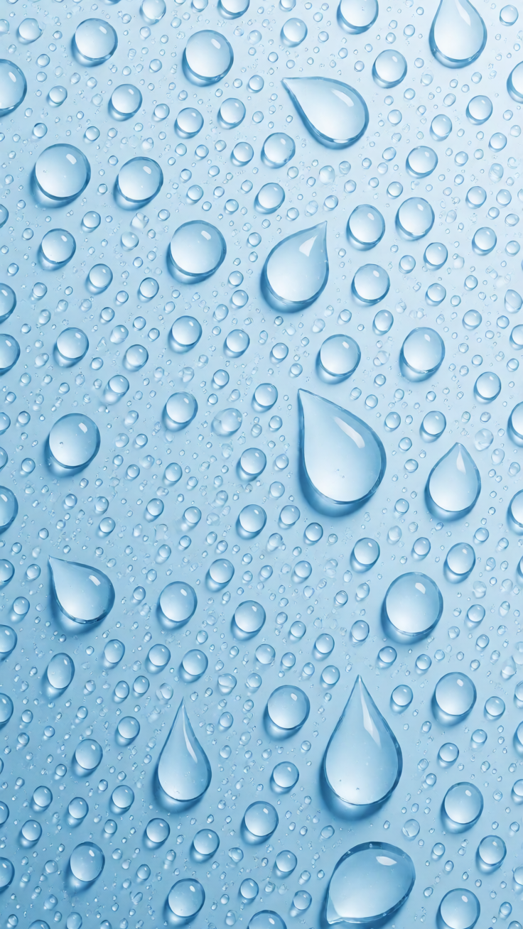 A soothing pattern of fresh blue water droplets and teardrop shapes, evoking tranquility and renewal.