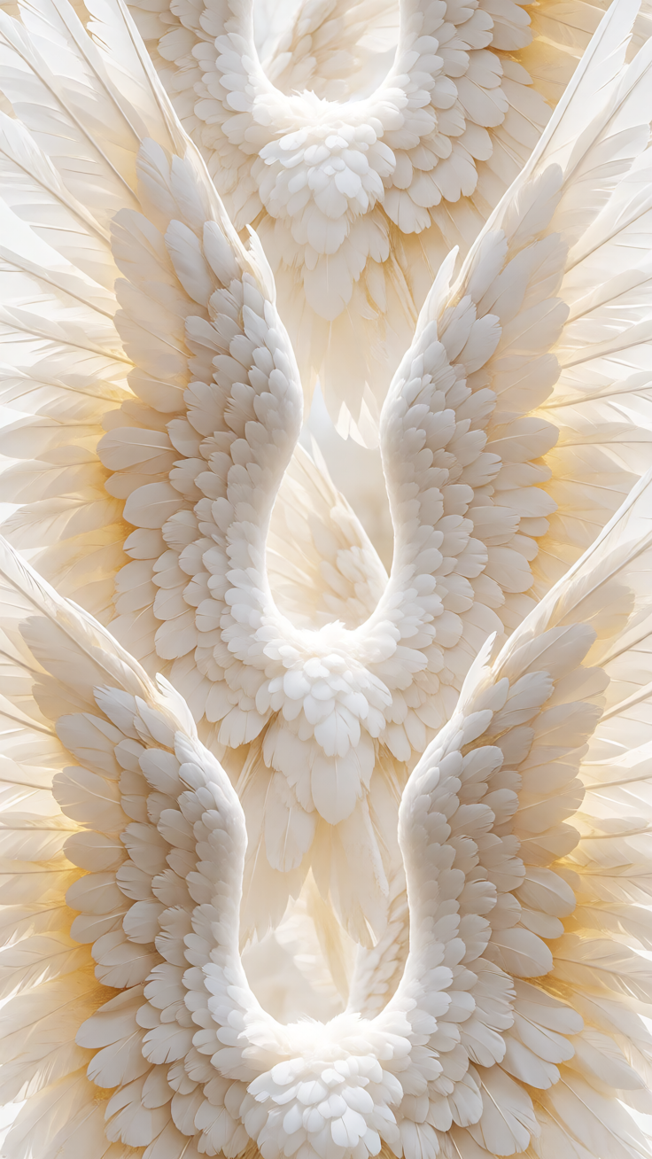 Soft white and gold angel wing patterns with an ethereal, luminous quality. Delicate feathers blend seamlessly into a dreamy, heavenly design perfect for spiritual and fantasy themes.