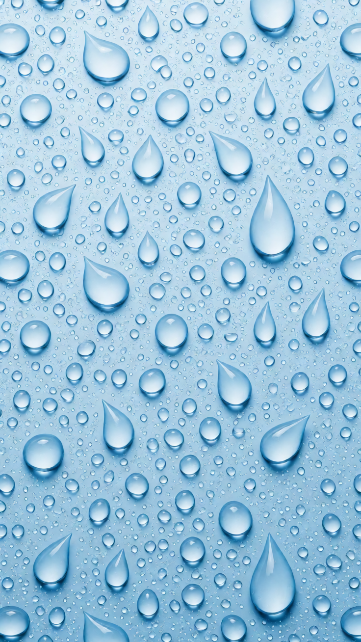 A mesmerizing pattern of fresh blue water droplets and delicate teardrop shapes, evoking a sense of calm and serenity.
